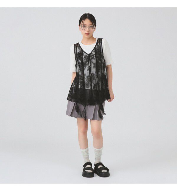 Ray BEAMS 「レース ラッフル ロング ジレ」|シャツ・ブラウス|