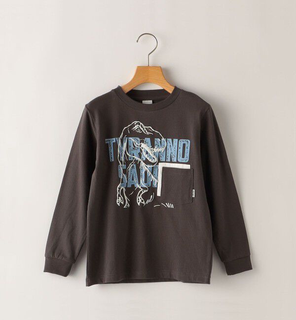SHIPS KIDS「SHIPS KIDS:80～90cm / 恐竜 蓄光 プリント 長袖 TEE」|Tシャツ・カットソー|チャコールグレー