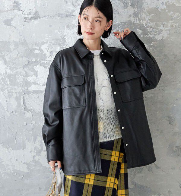 SHIPS for women「シープ レザー シャツ ジャケット」|シャツ・ブラウス|ブラック