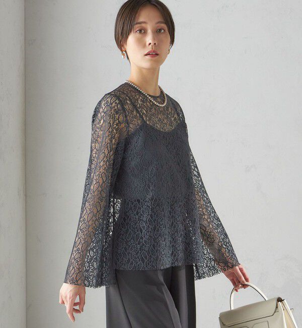 SHIPS for women「〈手洗い可能〉クルーネック レース ブラウス」|シャツ・ブラウス|