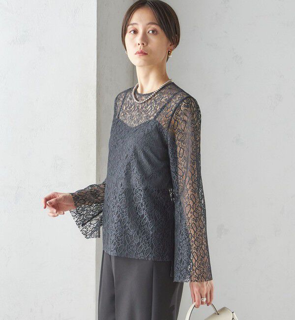 SHIPS for women「〈手洗い可能〉クルーネック レース ブラウス」|シャツ・ブラウス|