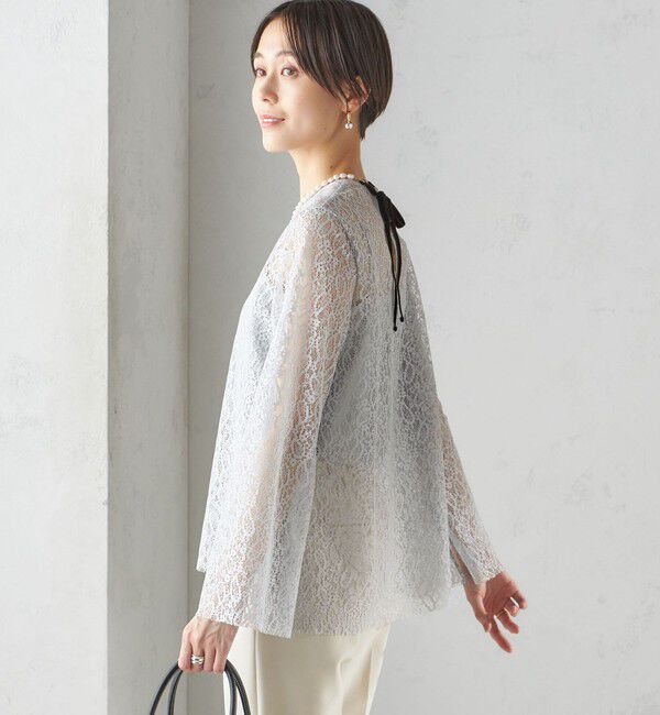 SHIPS for women「〈手洗い可能〉クルーネック レース ブラウス」|シャツ・ブラウス|