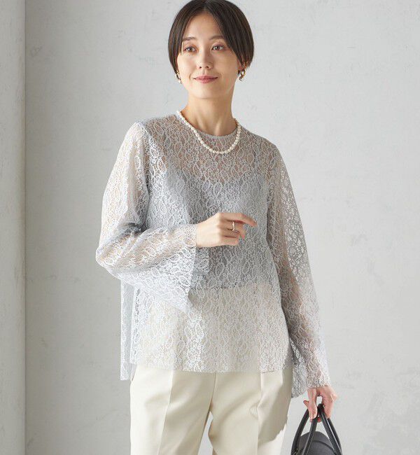 SHIPS for women「〈手洗い可能〉クルーネック レース ブラウス」|シャツ・ブラウス|