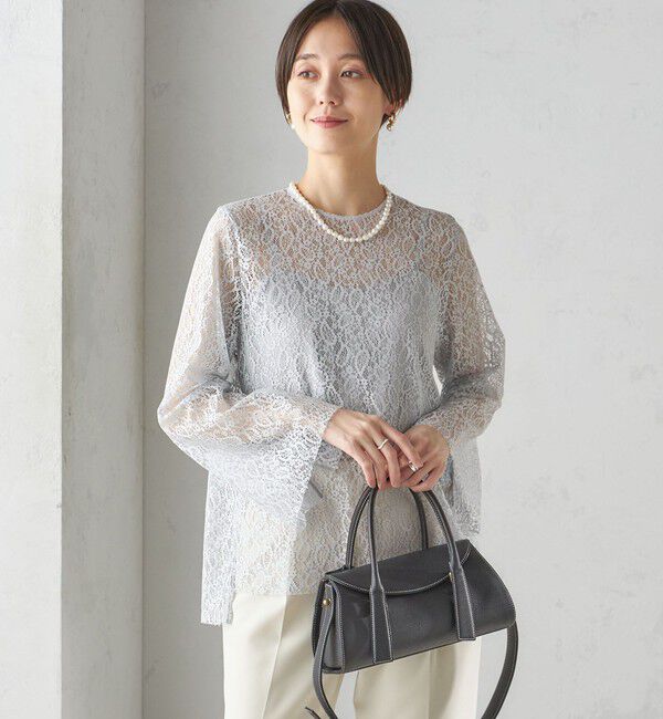 SHIPS for women「〈手洗い可能〉クルーネック レース ブラウス」|シャツ・ブラウス|