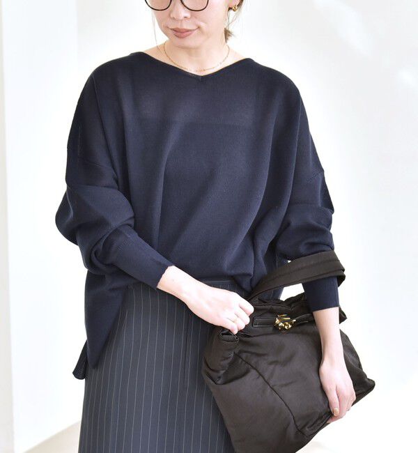 quaranciel「quaranciel:〈手洗い可能〉シアー 2way Vネック ドルマン ニット プルオーバー」|ニット・セーター|
