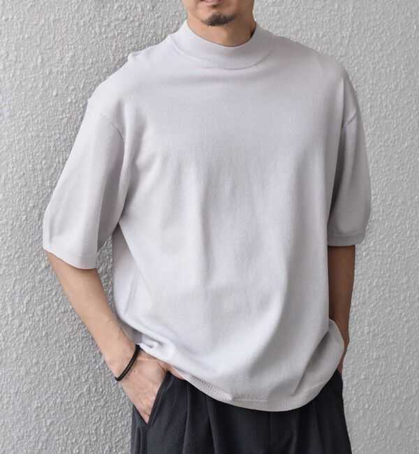 SHIPS any「SHIPS any:〈手洗い可能〉ハイゲージ ニット リネン ミックス モックネック 半袖 Tシャツ 26SS◇」|Tシャツ・カットソー|ライトグレー