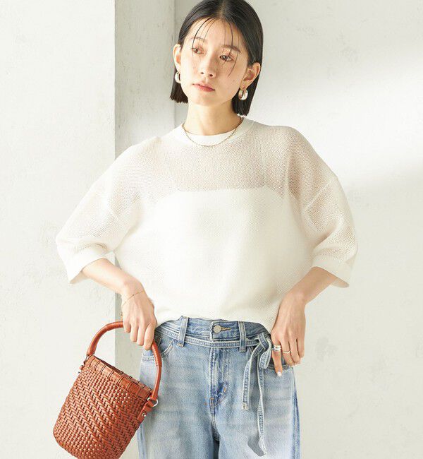 SHIPS for women「〈手洗い可能〉16G 半袖 プルオーバー」|ニット・セーター|