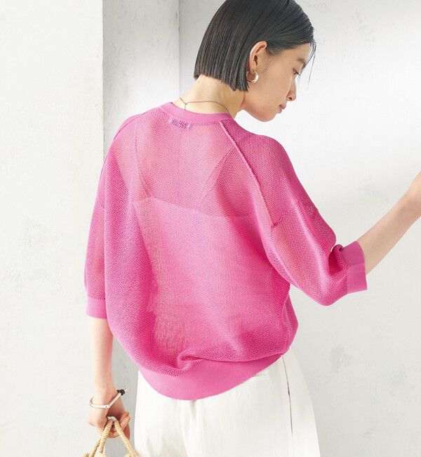 SHIPS for women「〈手洗い可能〉16G 半袖 プルオーバー」|ニット・セーター|ピンク系