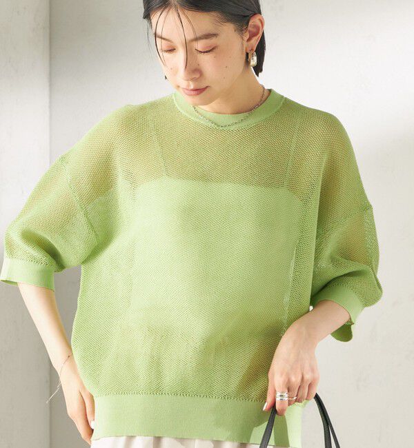 SHIPS for women「〈手洗い可能〉16G 半袖 プルオーバー」|ニット・セーター|ライトグリーン