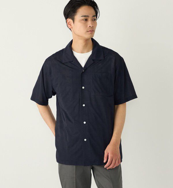 SHIPS Colors 「SHIPS Colors:〈接触冷感〉カット ジャカード オープンカラー シャツ」|シャツ・ブラウス|ネイビー