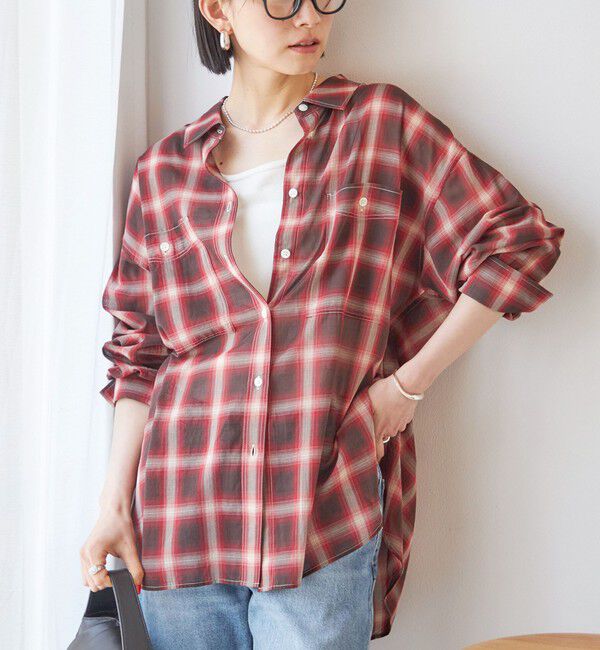 SHIPS for women「〈手洗い可能〉シアー チェック オーバー サイズ シャツ」|シャツ・ブラウス|レッド