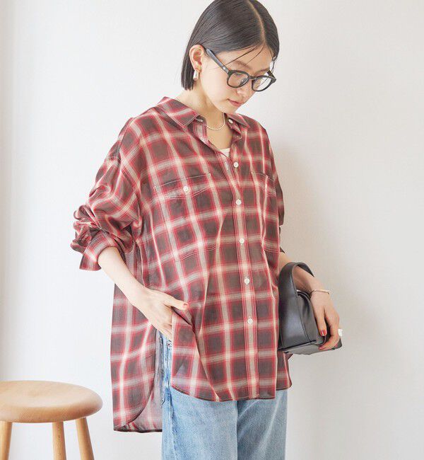 SHIPS for women「〈手洗い可能〉シアー チェック オーバー サイズ シャツ」|シャツ・ブラウス|