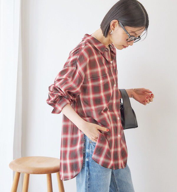 SHIPS for women「〈手洗い可能〉シアー チェック オーバー サイズ シャツ」|シャツ・ブラウス|