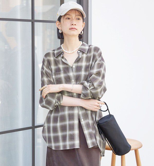 SHIPS for women「〈手洗い可能〉シアー チェック オーバー サイズ シャツ」|シャツ・ブラウス|