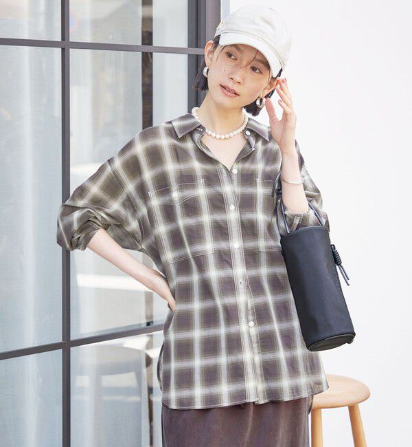 SHIPS for women「〈手洗い可能〉シアー チェック オーバー サイズ シャツ」|シャツ・ブラウス|