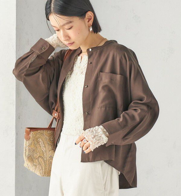 SHIPS for women「〈手洗い可能〉プリシュランク ツイル ショート シャツ 羽織」|シャツ・ブラウス|ブラウン