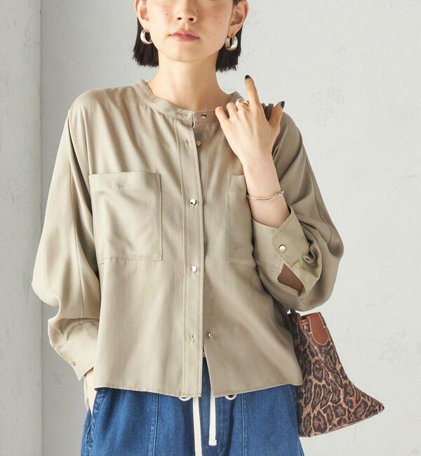 SHIPS for women「〈手洗い可能〉プリシュランク ツイル ショート シャツ 羽織」|シャツ・ブラウス|ライトオリーブ