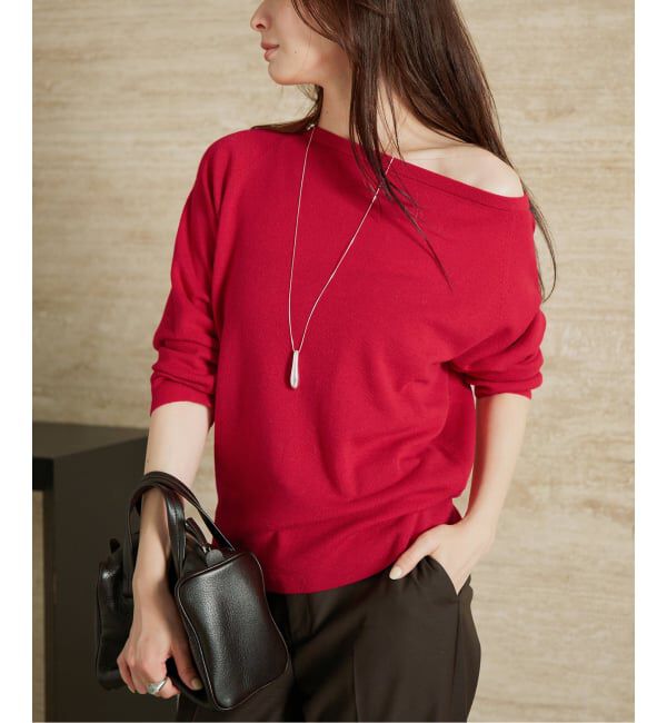 Plage「《追加予約》Off shoulder slit ニット 4」|ニット・セーター|レッド