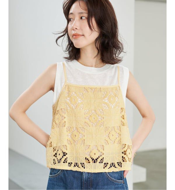 SLOBE IENA「Indiaスクエア刺繍キャミ」|キャミソール|