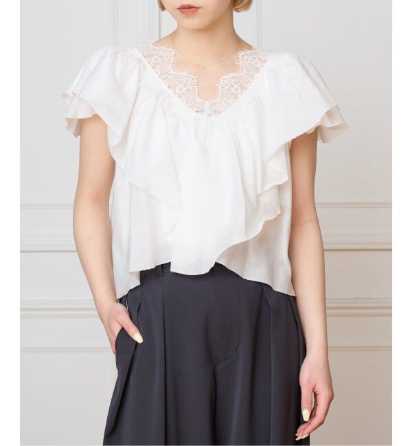 IENA LA BOUCLE「《追加》IENA LA BOUCLE レース Vネックブラウス」|シャツ・ブラウス|
