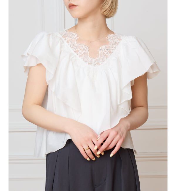 IENA LA BOUCLE「《追加》IENA LA BOUCLE レース Vネックブラウス」|シャツ・ブラウス|
