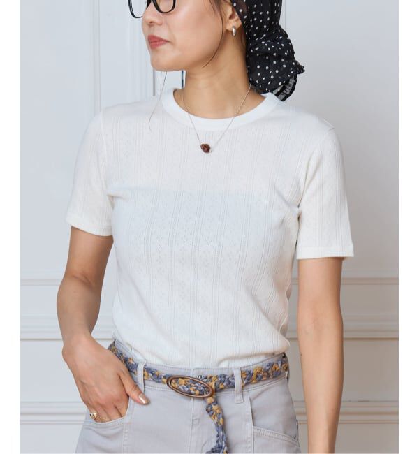 IENA LA BOUCLE「IENA LA BOUCLE アイレットメッシュクルーネックTシャツ」|Tシャツ・カットソー|