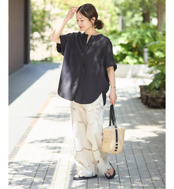 JOURNAL STANDARD「レーヨン麻ノーカラーブラウス」|シャツ・ブラウス|