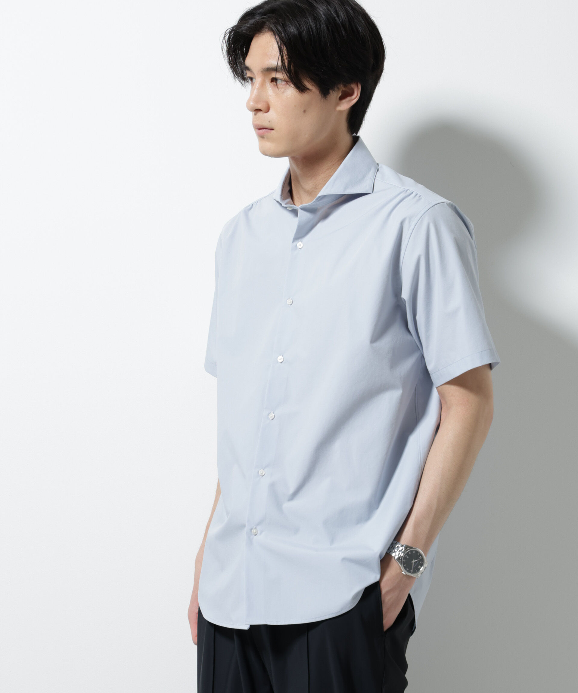 NANO universe「「N shirt」 速乾 ホリゾンタルカラーシャツ半袖」|シャツ・ブラウス|ブルーグレー5
