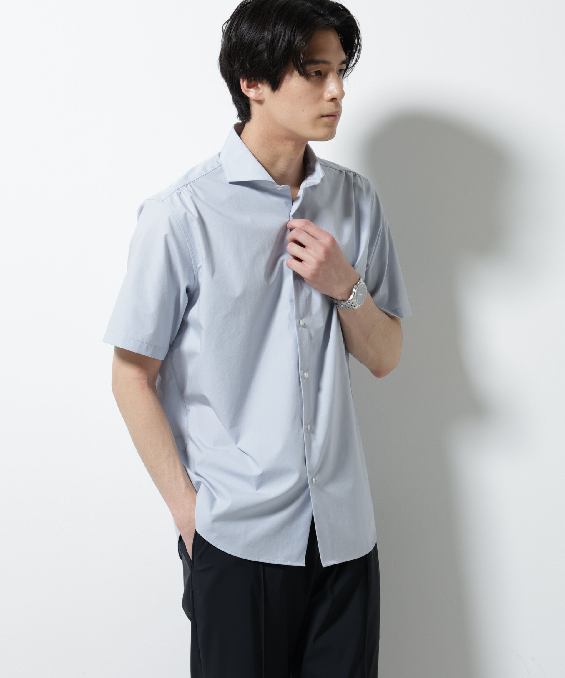 NANO universe「「N shirt」 速乾 ホリゾンタルカラーシャツ半袖」|シャツ・ブラウス|