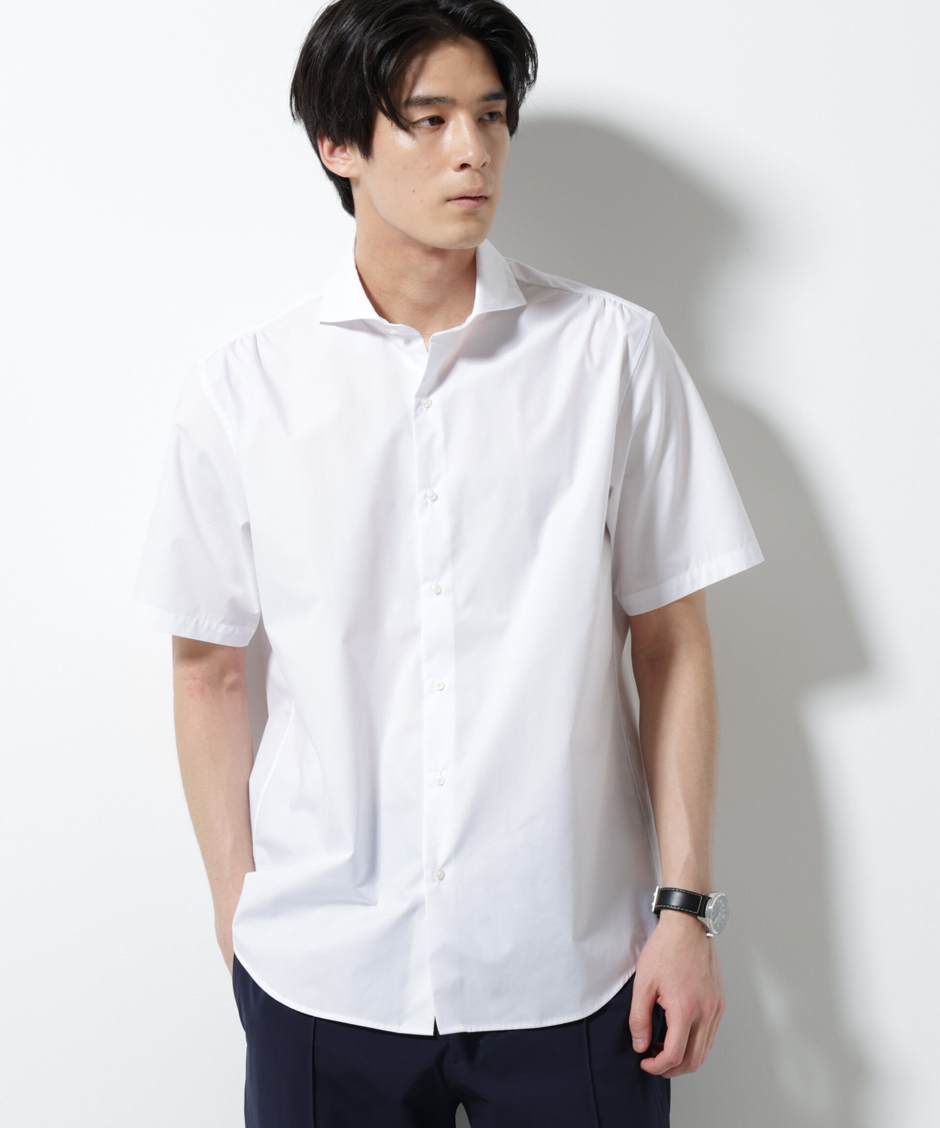NANO universe「「N shirt」 速乾 ホリゾンタルカラーシャツ半袖」|シャツ・ブラウス|ホワイト