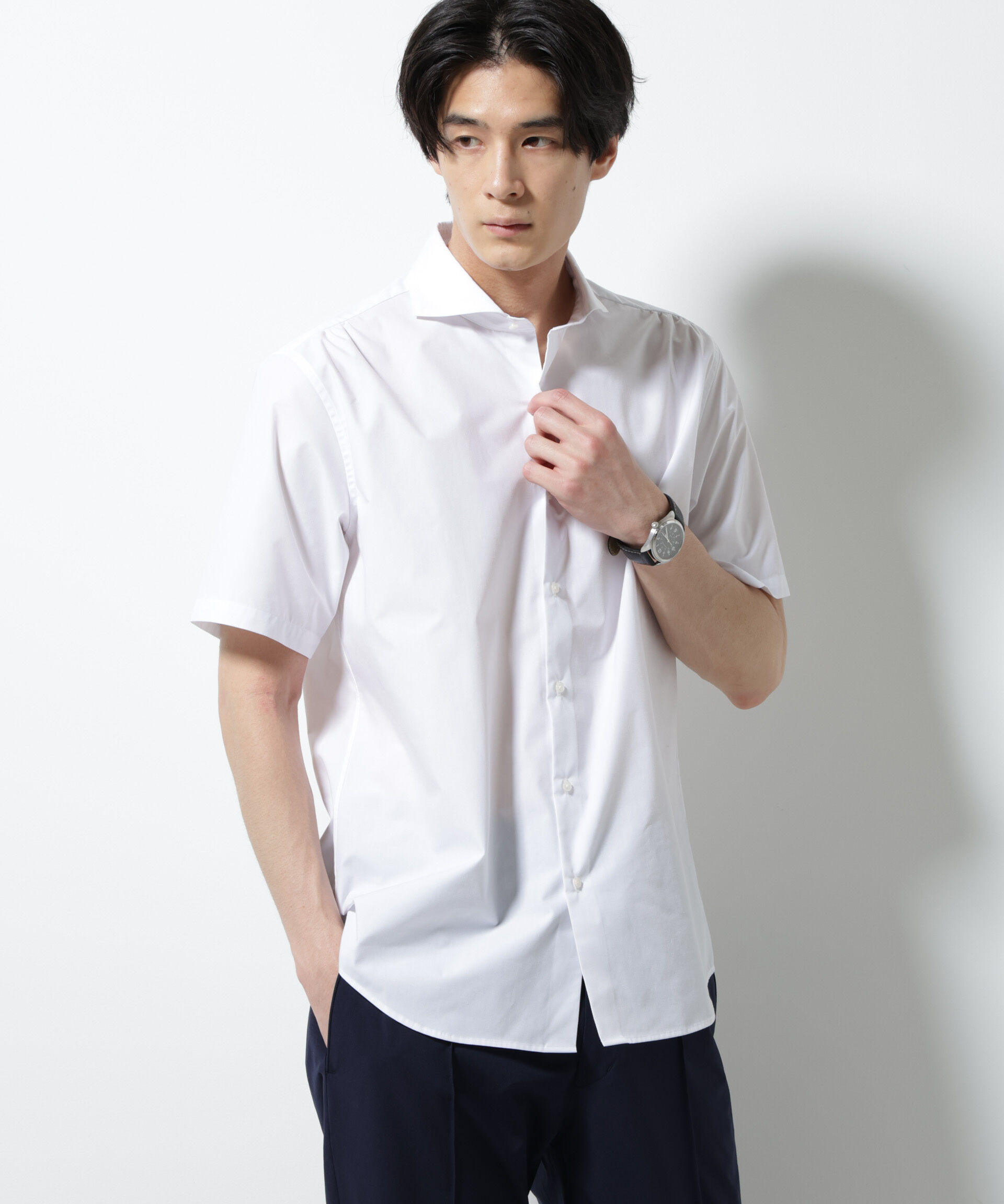 NANO universe「「N shirt」 速乾 ホリゾンタルカラーシャツ半袖」|シャツ・ブラウス|