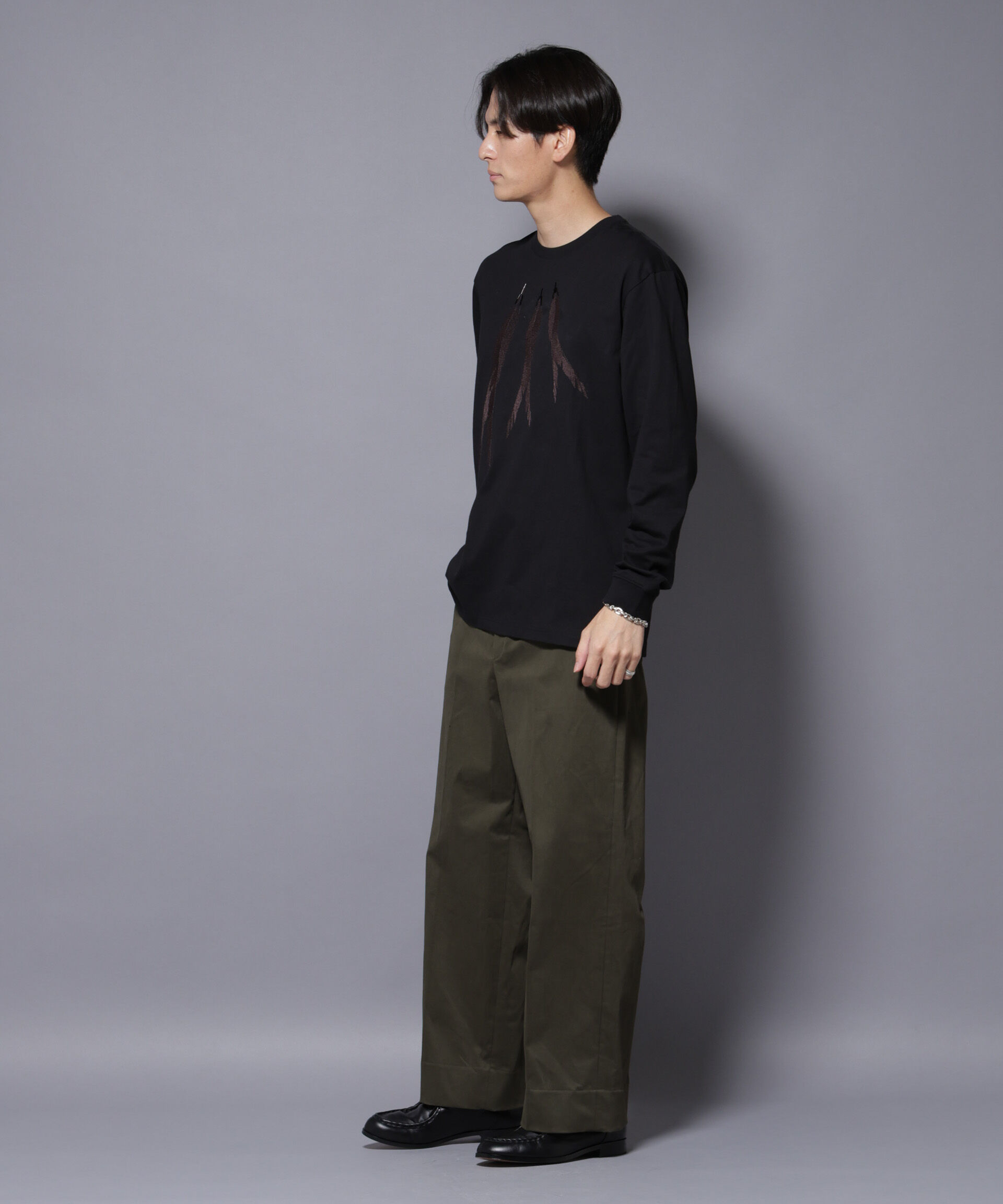 NANO universe「フェザー エンブロイダリー ロングスリーブTシャツ」|Tシャツ・カットソー|