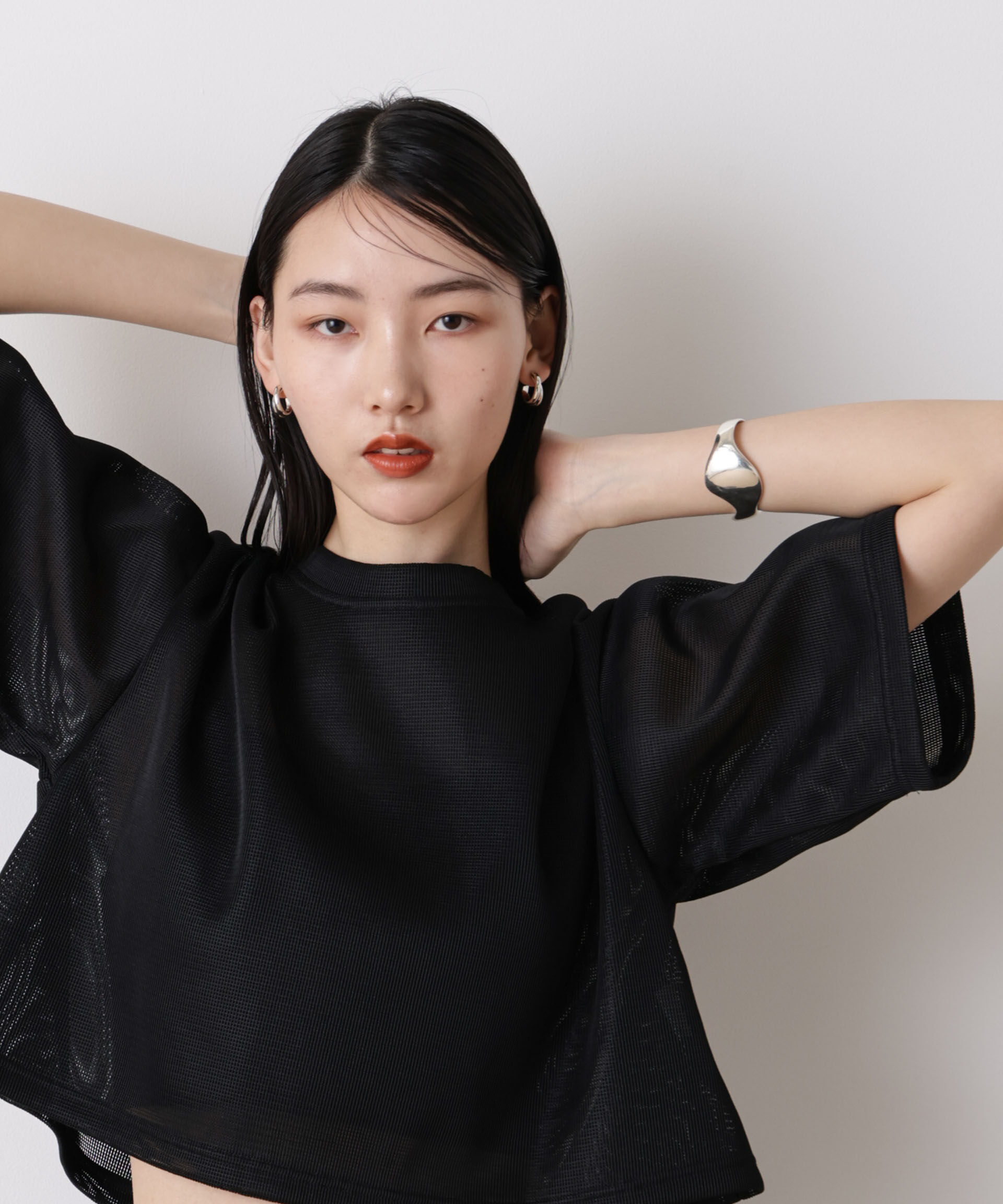 NANO universe「「STEVELOUR」シアーメッシュショートトップス(セットアップ可)」|Tシャツ・カットソー|