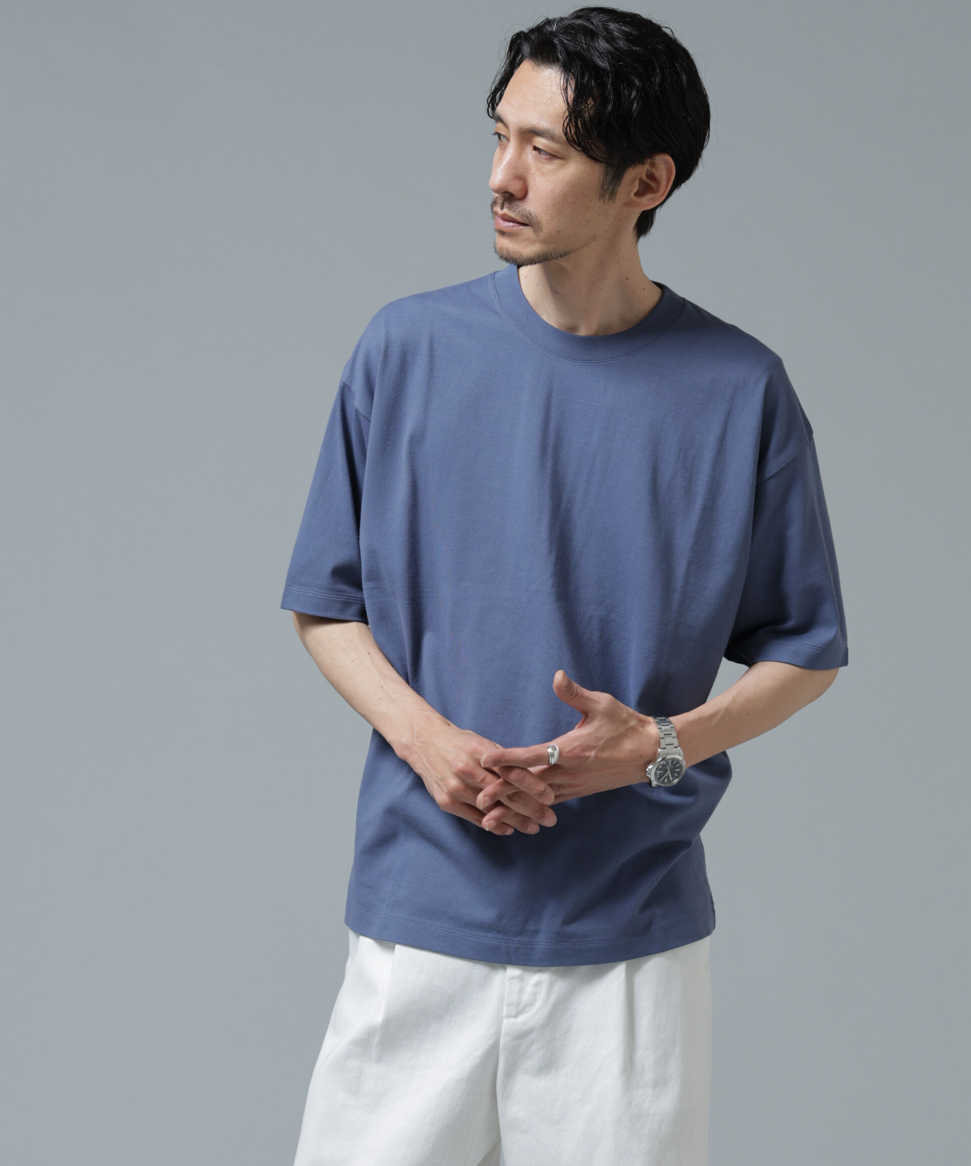 nano･universe「Anti Soaked(R) 汗染み防止 ミドルウェイト 7.1oz ビッグシルエットTシャツ」|Tシャツ・カットソー|ブルー
