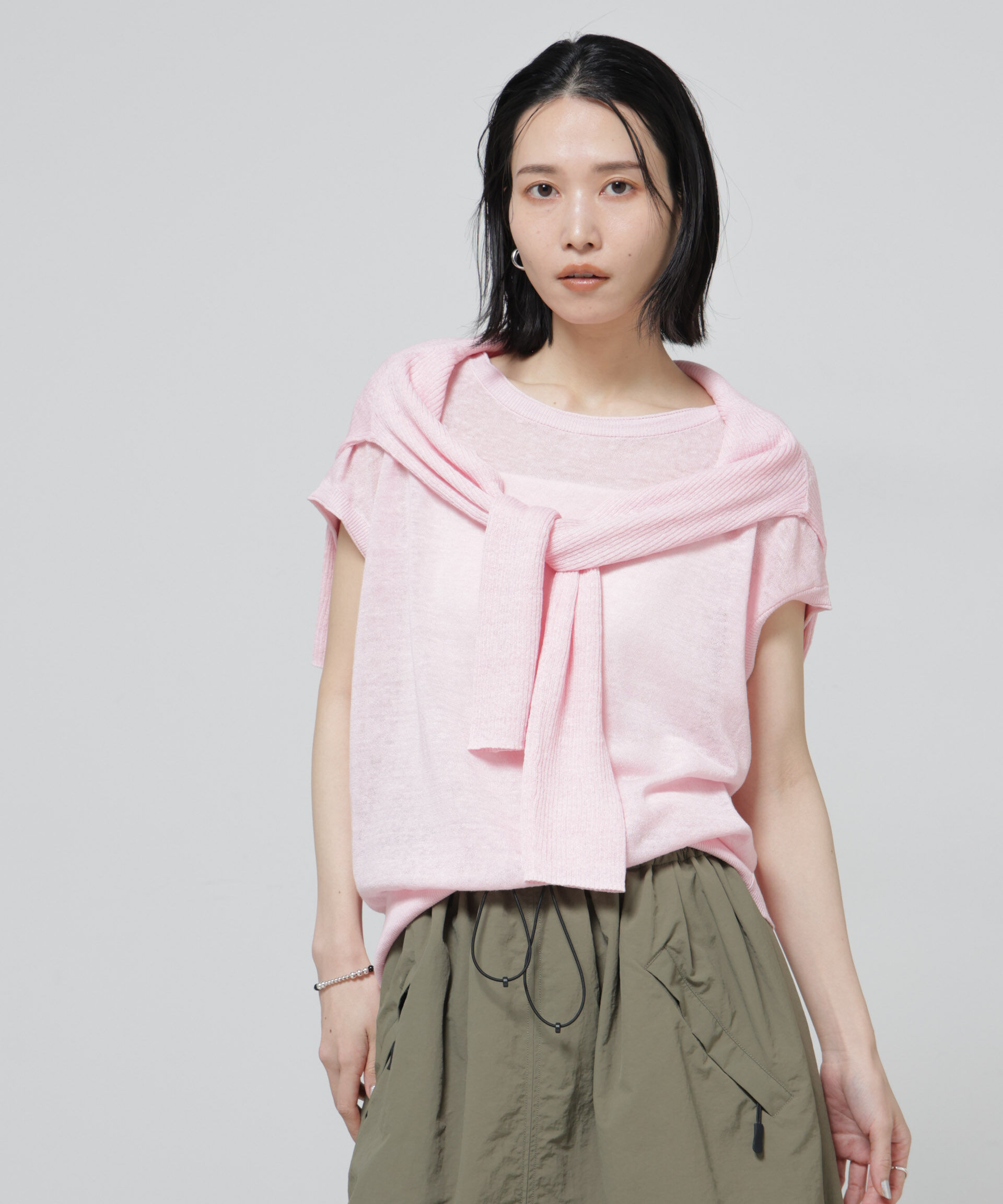 nano･universe「European Flax 2wayフレンチスリーブニット」|ニット・セーター|L.ピンク1