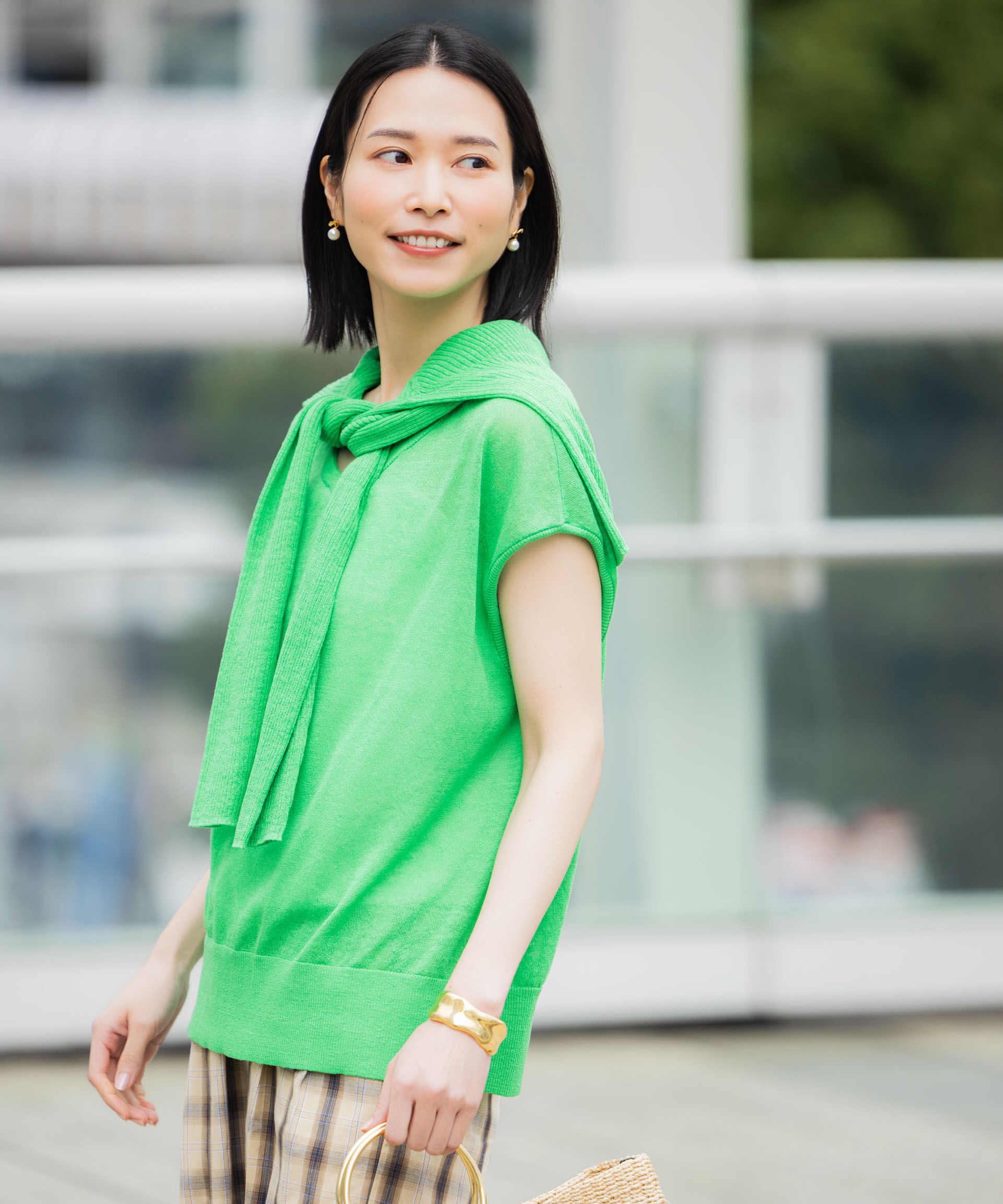 nano･universe「European Flax 2wayフレンチスリーブニット」|ニット・セーター|グリーン