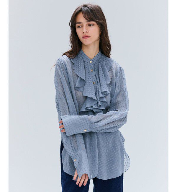 BEIGE,「CALLERRY / シルク混ドットラッフルブラウス」|シャツ・ブラウス|Dull Blue