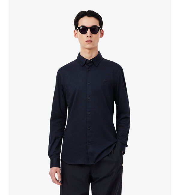 LACOSTE「スリムフィットミニマル長袖ボタンシャツ」|シャツ・ブラウス|ダークネイビー
