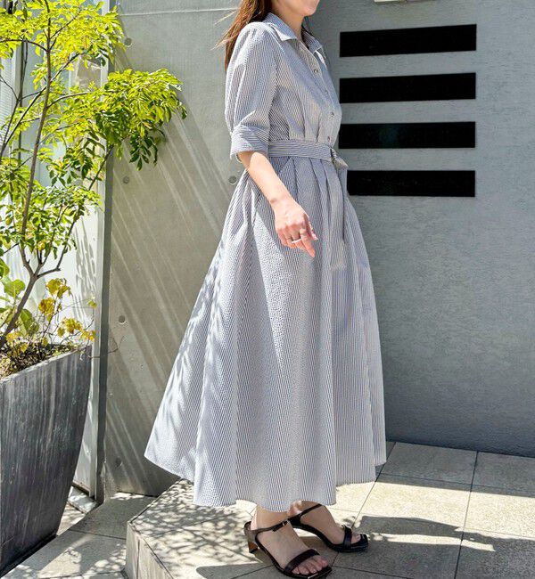 NOLLEY'S sophi「ウォッシャブルサッカーシャツワンピース」|ワンピース|