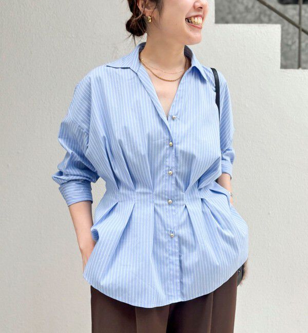 NOLLEY'S「【WEB＆一部店舗限定カラー】【GOODS BUYER 石田別注カラー】ストレッチタフタスキッパータックシャツ」|シャツ・ブラウス|ブルー系1