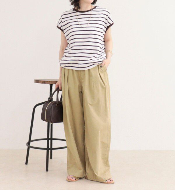 fredy emue「【汗ジミ軽減】ボーダー裾タックフレンチプルオーバーカットソー」|Tシャツ・カットソー|