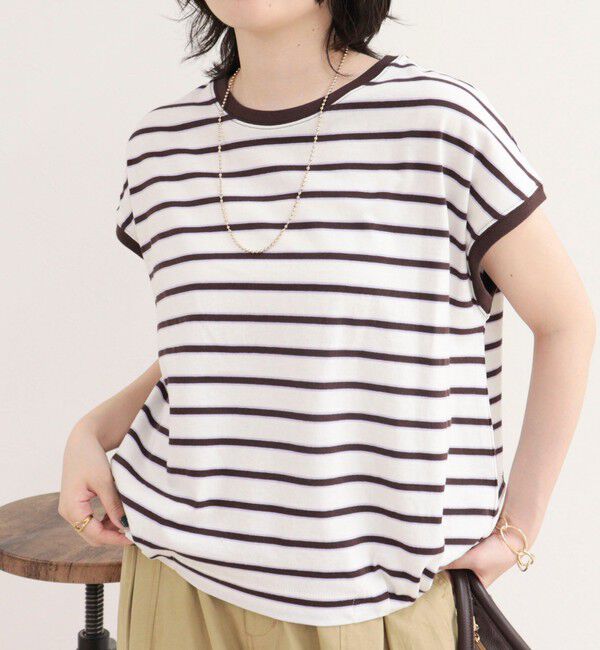 fredy emue「【汗ジミ軽減】ボーダー裾タックフレンチプルオーバーカットソー」|Tシャツ・カットソー|