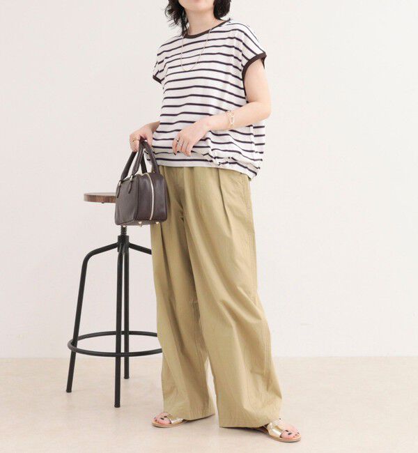 fredy emue「【汗ジミ軽減】ボーダー裾タックフレンチプルオーバーカットソー」|Tシャツ・カットソー|