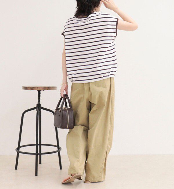 fredy emue「【汗ジミ軽減】ボーダー裾タックフレンチプルオーバーカットソー」|Tシャツ・カットソー|