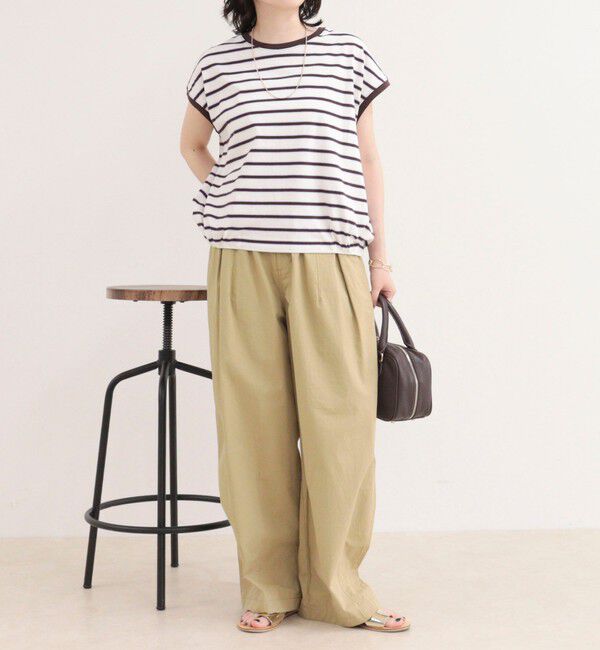 fredy emue「【汗ジミ軽減】ボーダー裾タックフレンチプルオーバーカットソー」|Tシャツ・カットソー|