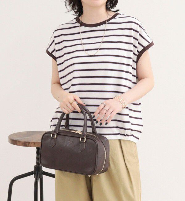 fredy emue「【汗ジミ軽減】ボーダー裾タックフレンチプルオーバーカットソー」|Tシャツ・カットソー|