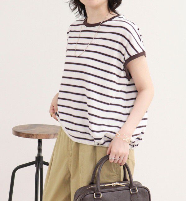 fredy emue「【汗ジミ軽減】ボーダー裾タックフレンチプルオーバーカットソー」|Tシャツ・カットソー|
