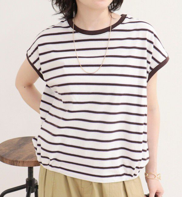 fredy emue「【汗ジミ軽減】ボーダー裾タックフレンチプルオーバーカットソー」|Tシャツ・カットソー|