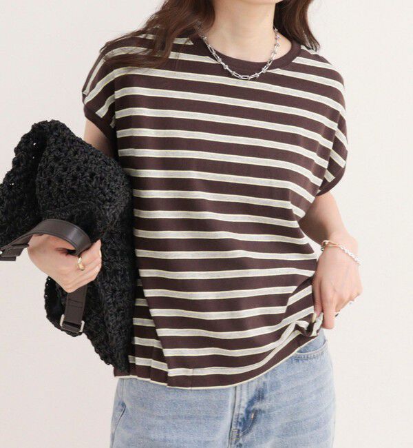 fredy emue「【汗ジミ軽減】ボーダー裾タックフレンチプルオーバーカットソー」|Tシャツ・カットソー|