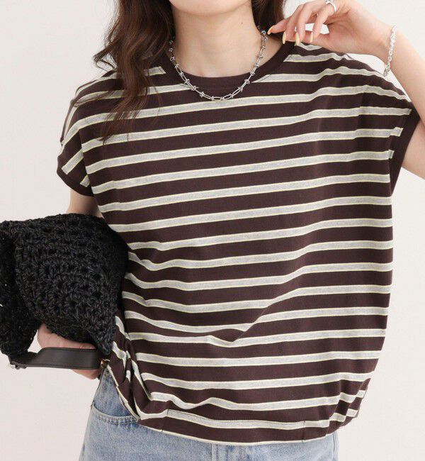 fredy emue「【汗ジミ軽減】ボーダー裾タックフレンチプルオーバーカットソー」|Tシャツ・カットソー|